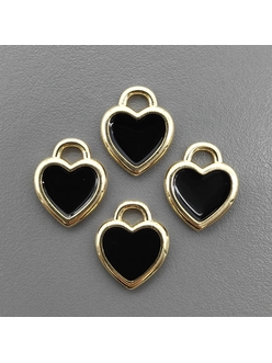 Подвеска сердце с черной эмалью, 15*12 мм, позолота