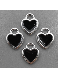 Подвеска сердце с черной эмалью, 15*12 мм, родий