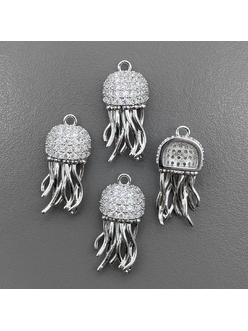 Подвеска Медуза с фианитами, 22*10 мм, родий