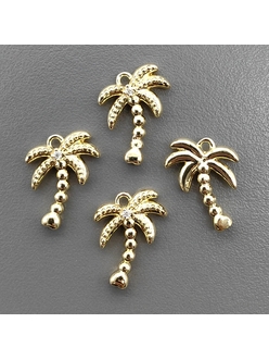 Подвеска Пальма с фианитом, 16 мм, позолота