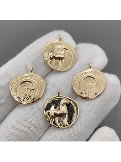 Подвеска лошадь с подковой, 17 мм, позолота