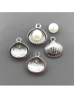 Подвеска ракушка, 13*12 мм, родий