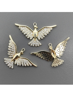 Подвеска Птица с фианитами, 19*25 мм, позолота