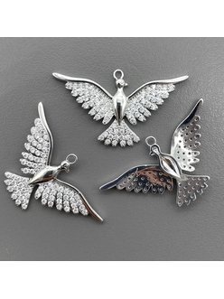 Подвеска Птица с фианитами, 19*25 мм, родий