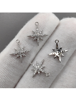 Подвеска Звезда с фианитами, 15*13 мм, родий