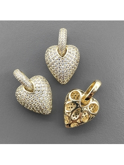 Подвеска удлиненное Сердце с фианитами, 25*21 мм, позолота