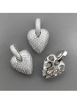 Подвеска удлиненное Сердце с фианитами, 20*17 мм, родий