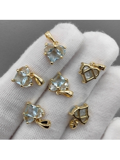 Подвеска Сердце, голубой, 9 мм, позолота