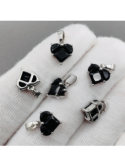 Подвеска Сердце, черный, 9 мм, родий