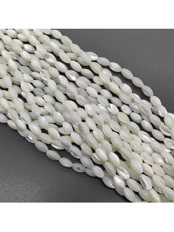 Бусина овал, перламутр, 8*4.8 мм, белый