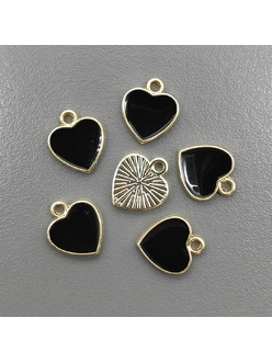 Подвеска сердце с черной эмалью, 11.5*10 мм, позолота