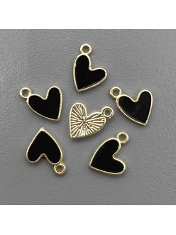 Подвеска сердце с черной эмалью, 11*9 мм, позолота