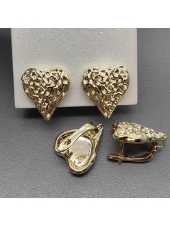 Швензы Сердце мятые без фианитов, 17*15 мм, позолота
