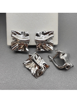 Швензы Квадрат мятый без фианитов, 15 мм, родий