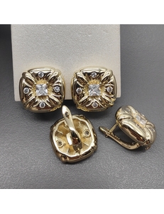 Швензы квадрат с фианитами, 16.5 мм, позолота