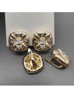 Швензы квадрат с фианитами, 16.5 мм, позолота