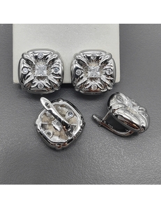 Швензы квадрат с фианитами, 16.5 мм, родий