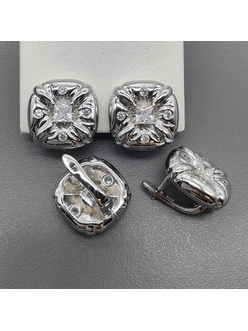 Швензы квадрат с фианитами, 16.5 мм, родий