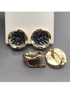 Швензы круг с черной эмалью, 16.5 мм, позолота