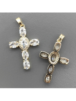 Подвеска Крест с прозрачными фианитами, 34*22 мм, позолота
