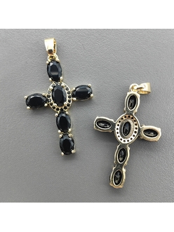 Подвеска Крест с черными фианитами, 34*22 мм, позолота
