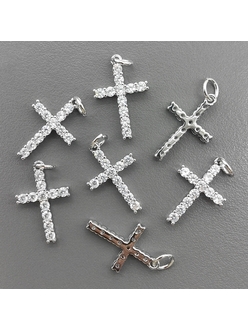 Подвеска Крест с прозрачными фианитами, 18.5*12 мм, родий