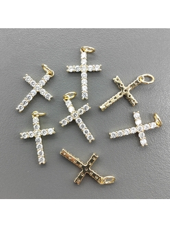 Подвеска Крест с прозрачными фианитами, 18.5*12 мм, позолота