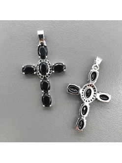 Подвеска Крест с черными фианитами, 34*22 мм, родий
