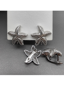 Швензы звезда сетка без фианитов, 18 мм, родий