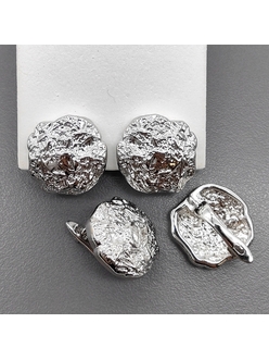 Швензы Круг мятый без фианитов, 17*16.5 мм, родий