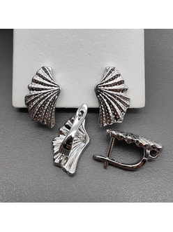 Швензы Веер без фианитов, 18*10 мм, родий