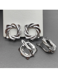 Швензы Квадрат красивый без фианитов, 16 мм, родий