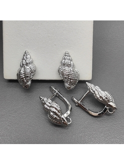 Швензы Ракушка без фианитов, 17*8 мм, родий