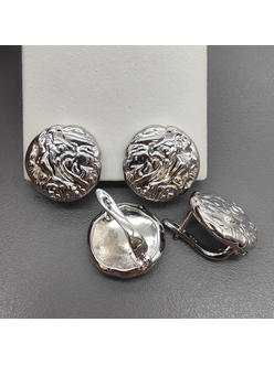 Швензы Круг мятый без фианитов, 16.5 мм, родий, тип1