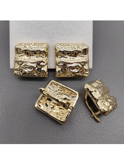 Швензы Квадрат мятый без фианитов, 16 мм, позолота