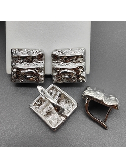 Швензы Квадрат мятый без фианитов, 16 мм, родий