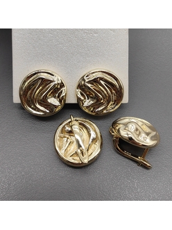 Швензы Круг волнами без фианитов, 16 мм, позолота