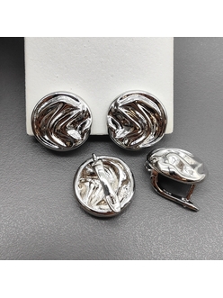 Швензы Круг волнами без фианитов, 16 мм, родий