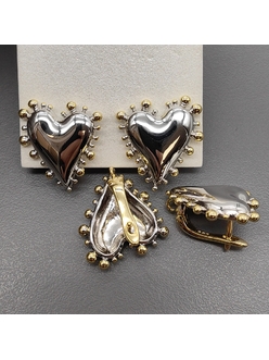 Швензы Сердце без фианитами, 20 мм, биколор