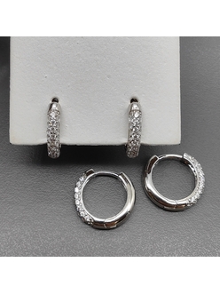 Серьги кольца с фианитами, 16*2.9 мм, родий