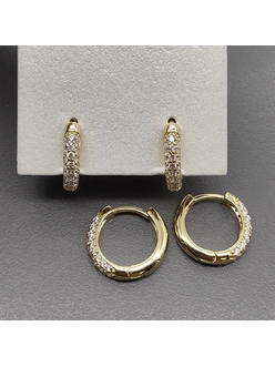 Серьги кольца с фианитами, 16*2.9 мм, позолота