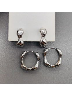 Серьги, конго, волна, 16*6 мм, родий