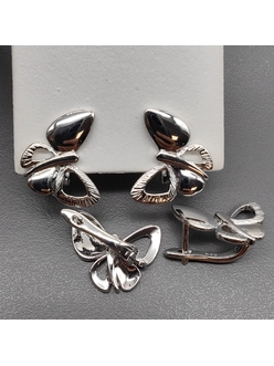 Швензы Бабочка без фианитов, 16*18 мм, родий