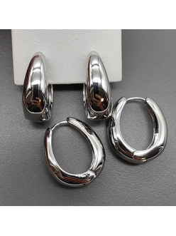 Серьги Овальные без фианитов, 25*9 мм, родий