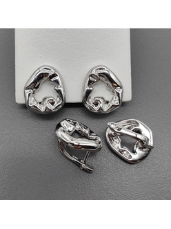 Швензы овал без фианитов, 16.5*14.5 мм, родий