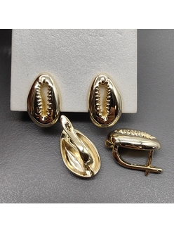 Швензы каури без фианитов, 17*11 мм, позолота