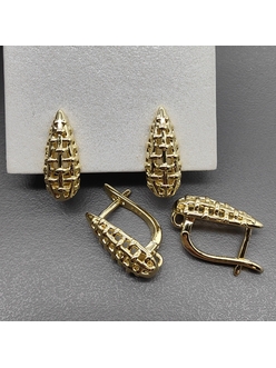 Швензы Капля сетка без фианитов, 17*7 мм, позолота