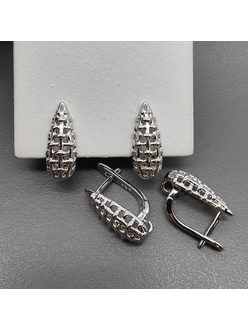 Швензы Капля сетка без фианитов, 17*7 мм, родий