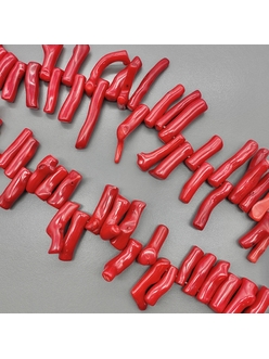 Бусины Коралл, красный, палочки, 26-38 мм