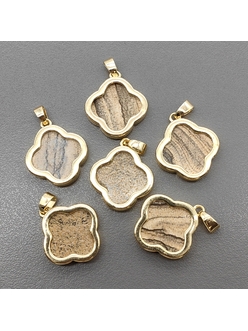 Подвеска Клевер, яшма, 18*16 мм, позолота